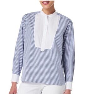 Spanx NWT Poplin Tuxedo Shirt Blue and White Striped